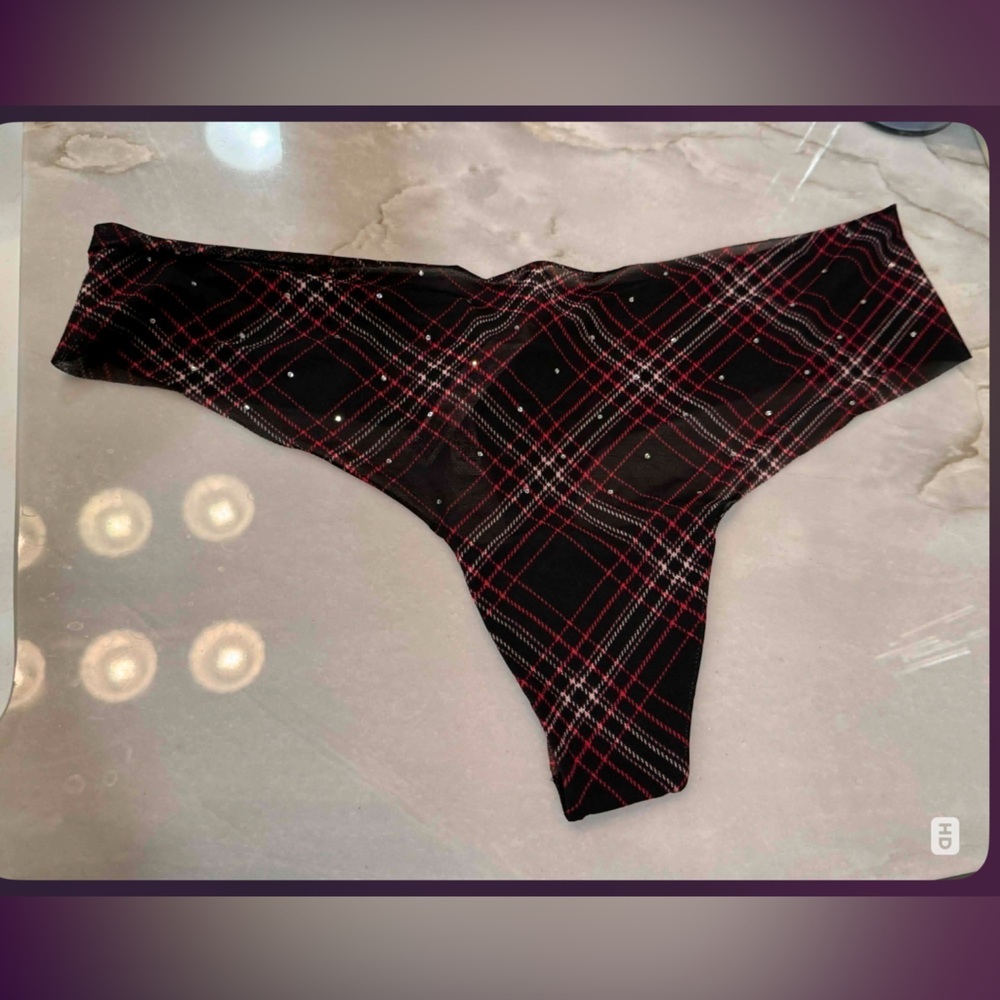 PINK Victoria's Secret Black and Red Plaid Panties